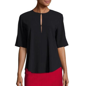 Theory Black Antazie Silk Office Siren Keyhole Neck Short Sleeve Top Size P
